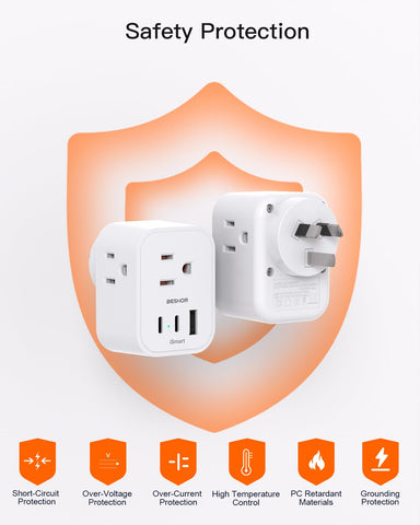 BESHON travel adapter 2-pack for family trips.
