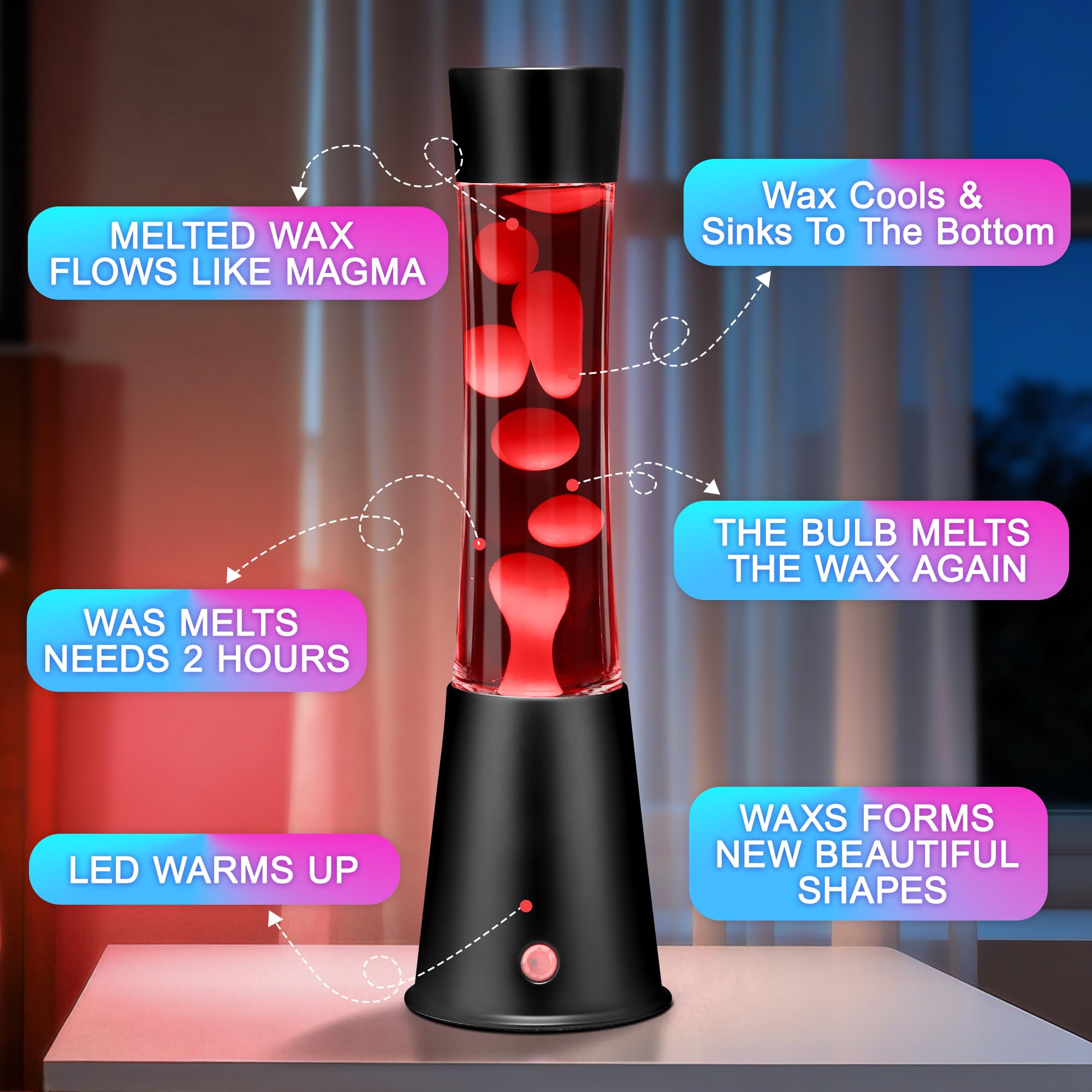 Besight black finish liquid motion lamp complements contemporary decor.