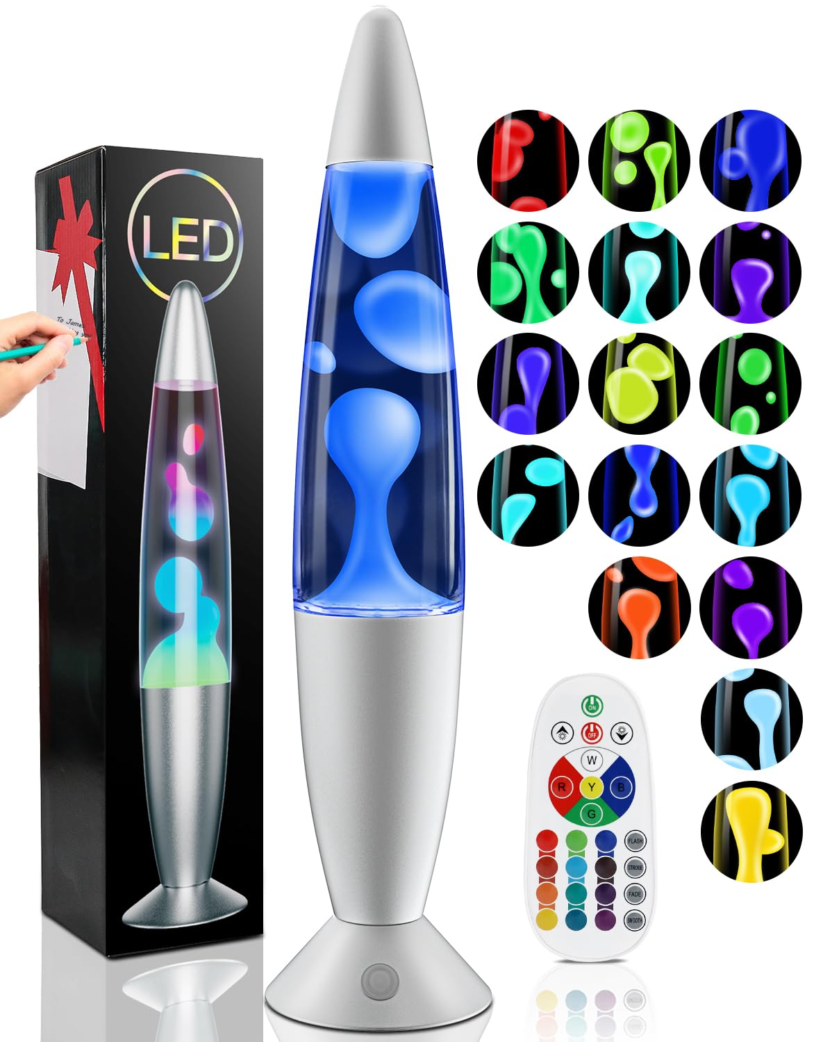 Besight liquid motion lamp remote with flowing wax creates a calming room ambiance.