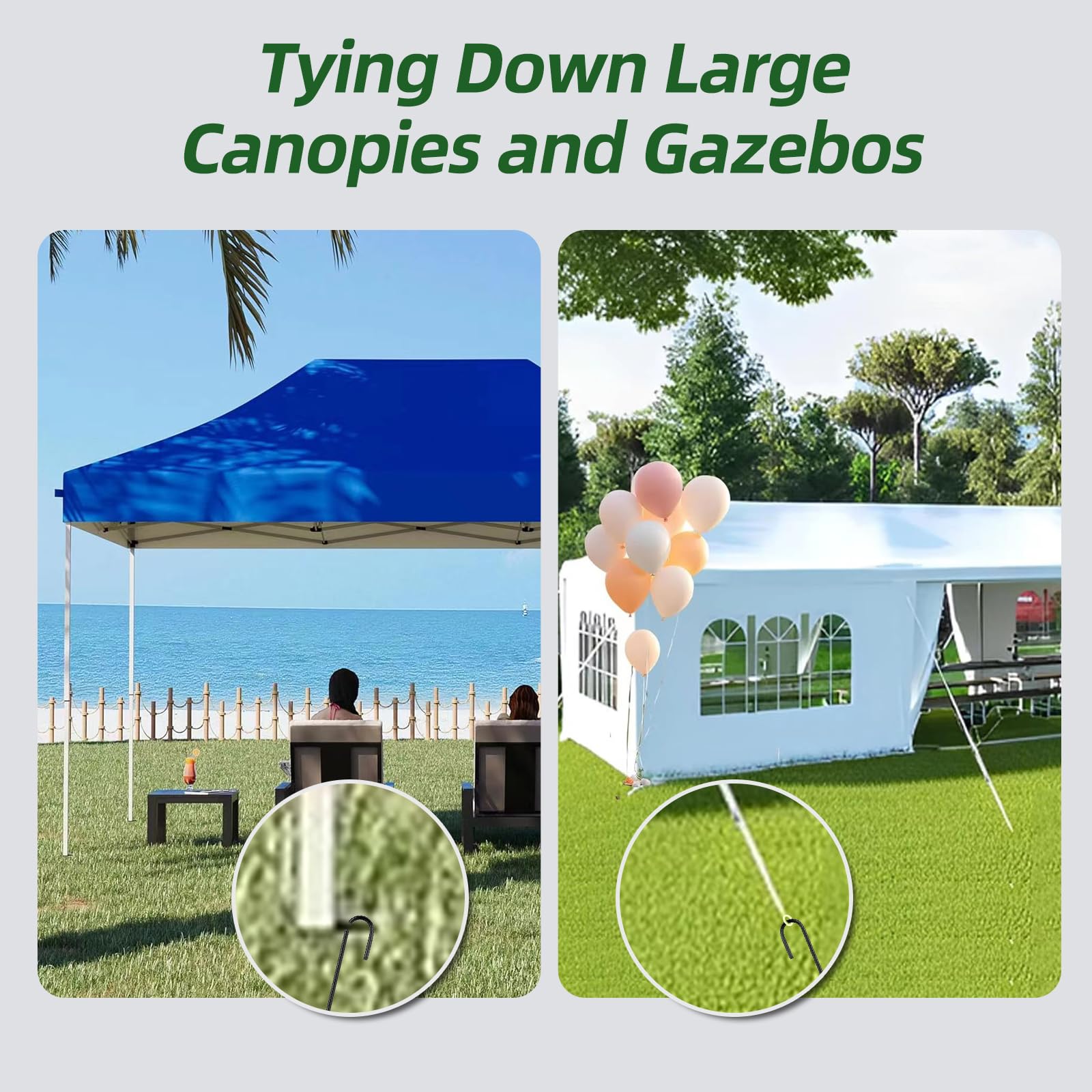 Besitu ground anchors stabilize trampolines and lawn furniture in wind.