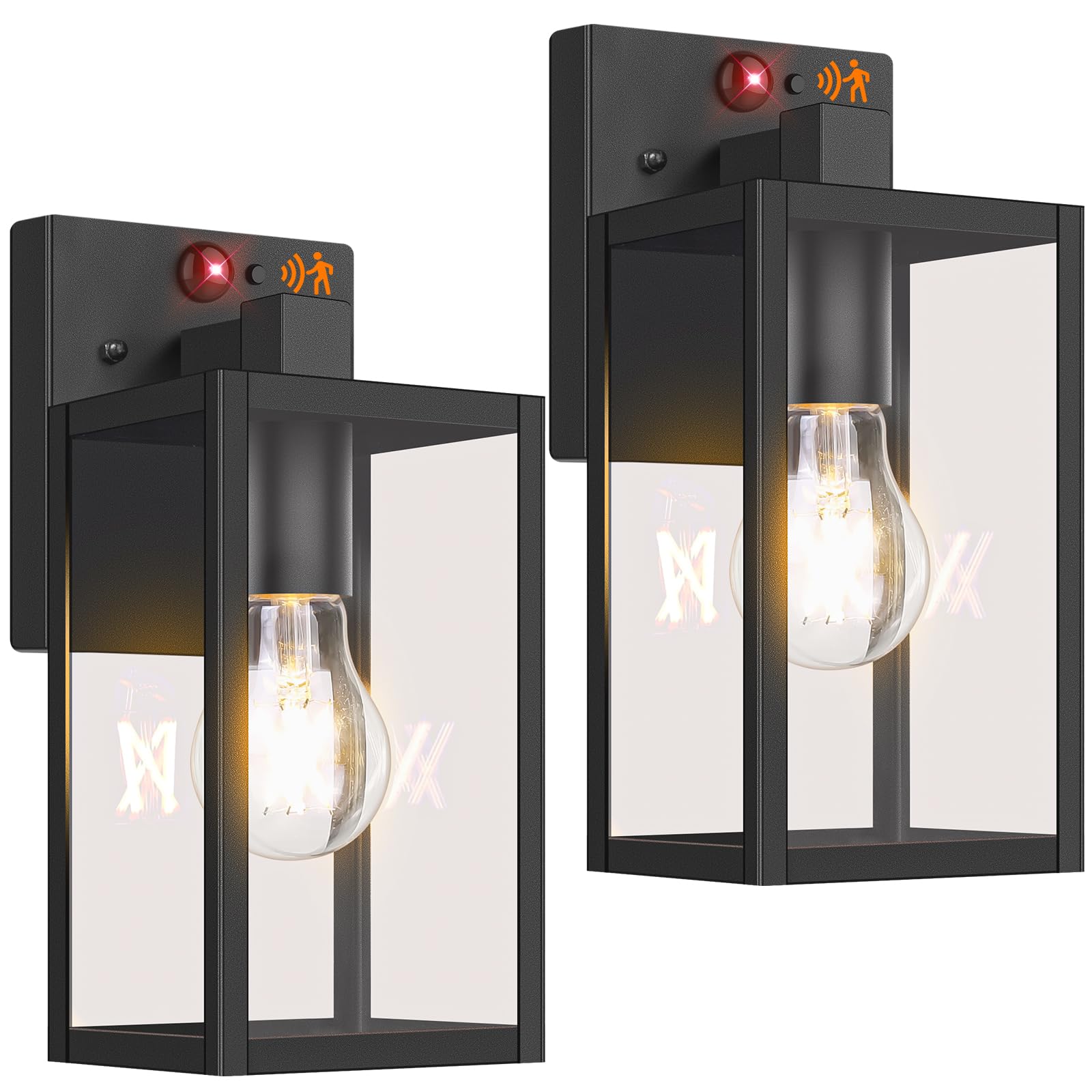 BesLowe 2-pack motion sensor outdoor wall light front view shows modern porch lighting
