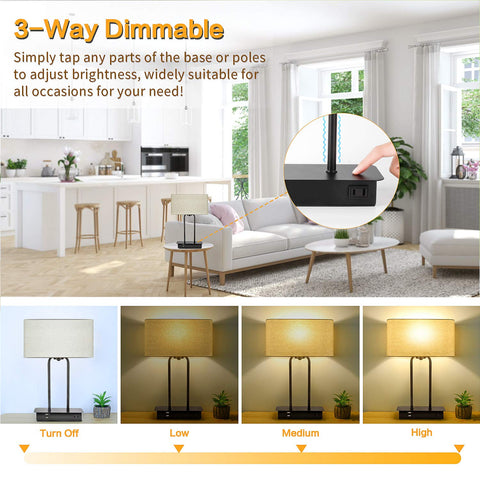 BesLowe 3-Way Dimmable Lamp shade displays cream linen texture for warm diffusion.