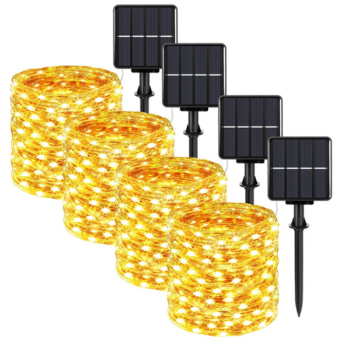 BesLowe 288ft solar string lights illuminate decks with warm LED glow.