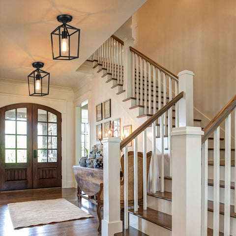 BesLowe rustic black semi-flush mounts highlight ceiling detail