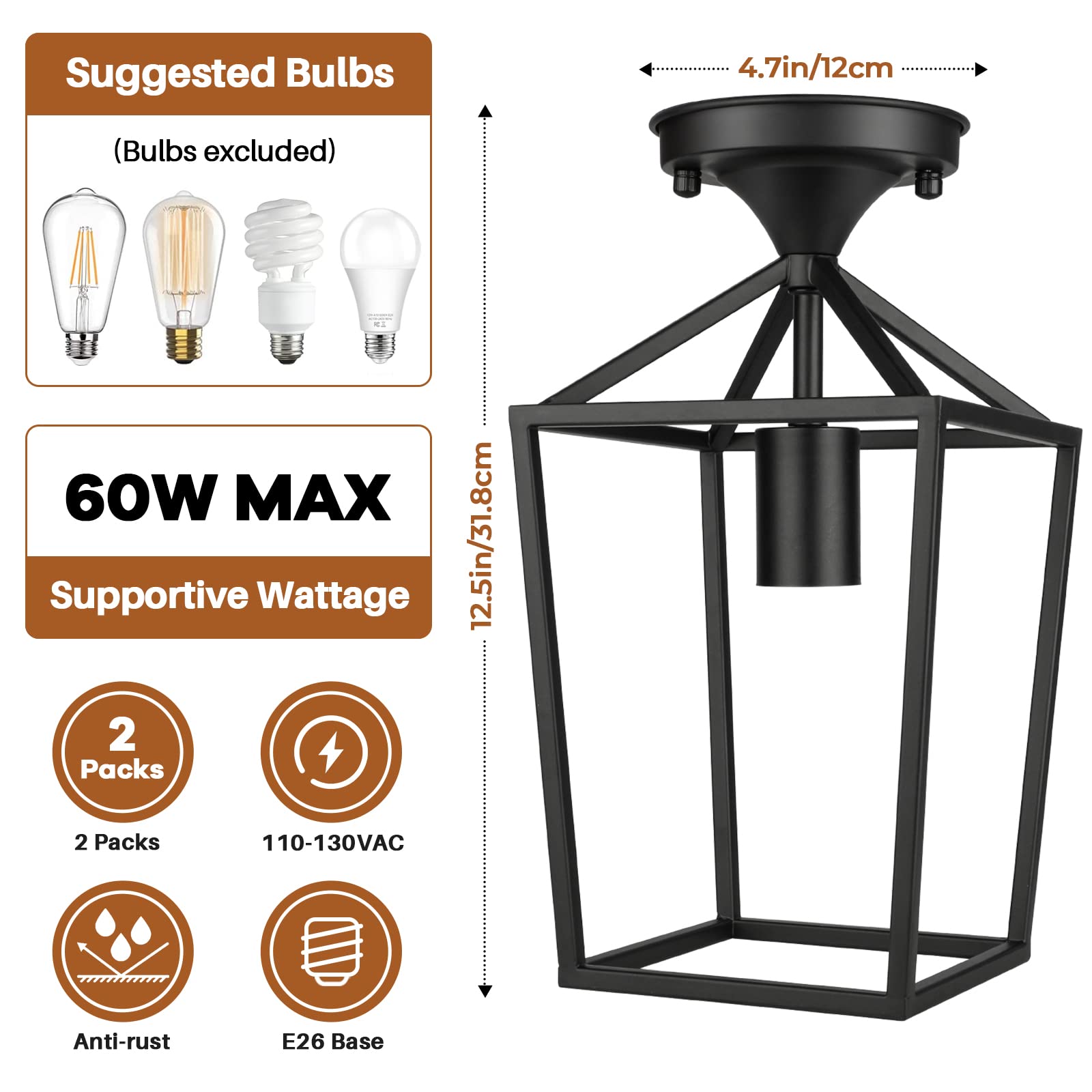 BesLowe black entryway ceiling light highlighting rustic charm