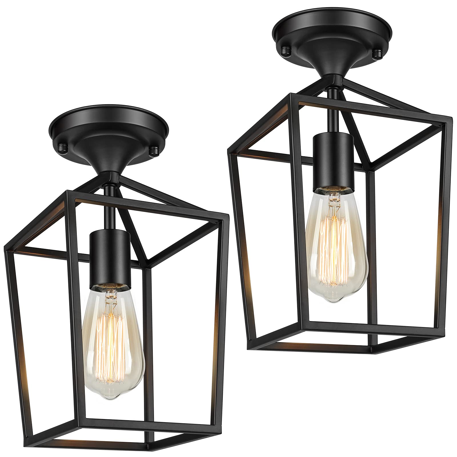 BesLowe Farmhouse semi-flush mount in black lighting a hallway with warm glow