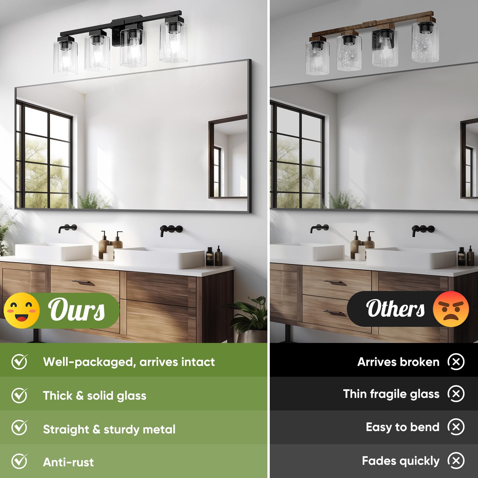 BesLowe matte black vanity light adds modern style to a bathroom