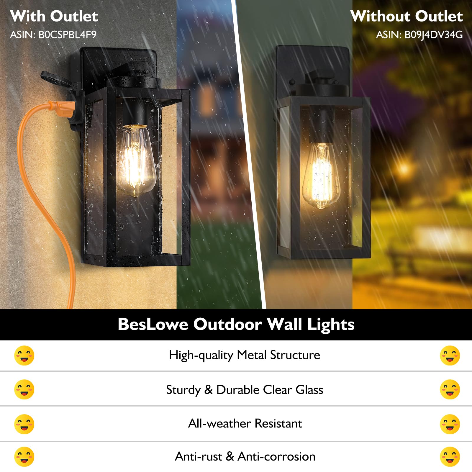 BesLowe modern black porch light with clear glass shade for a sleek exterior look