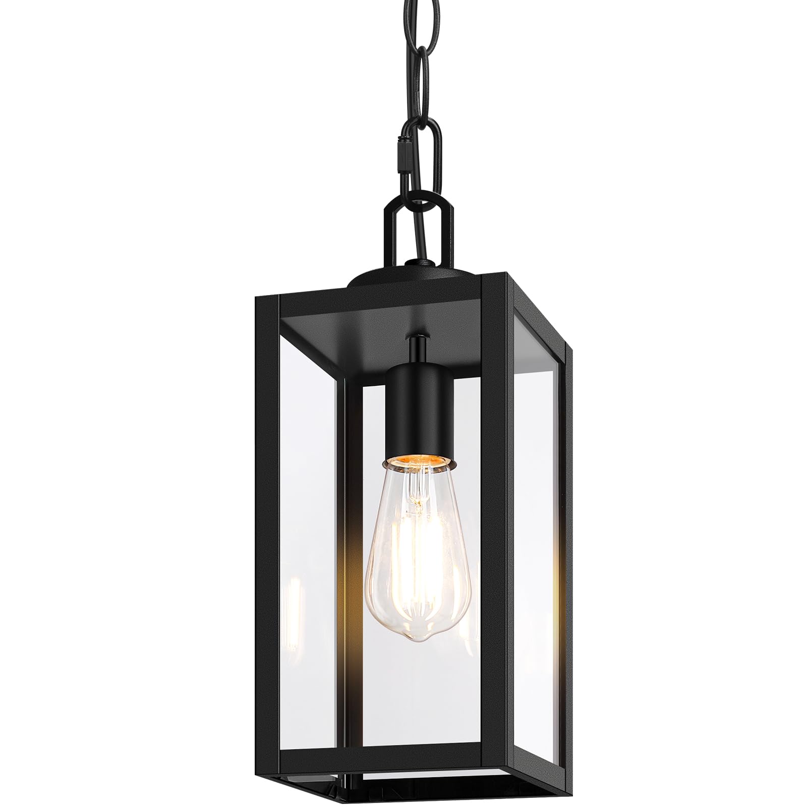 BesLowe outdoor pendant light, 13-inch black with clear glass, enhances porch ambience