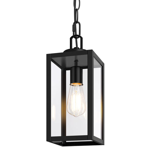 BesLowe outdoor pendant light, 13-inch black with clear glass, enhances porch ambience