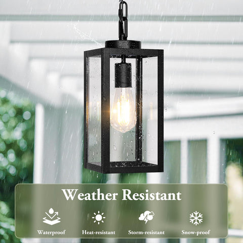 BesLowe pendant with clear glass and black finish for modern exterior appeal