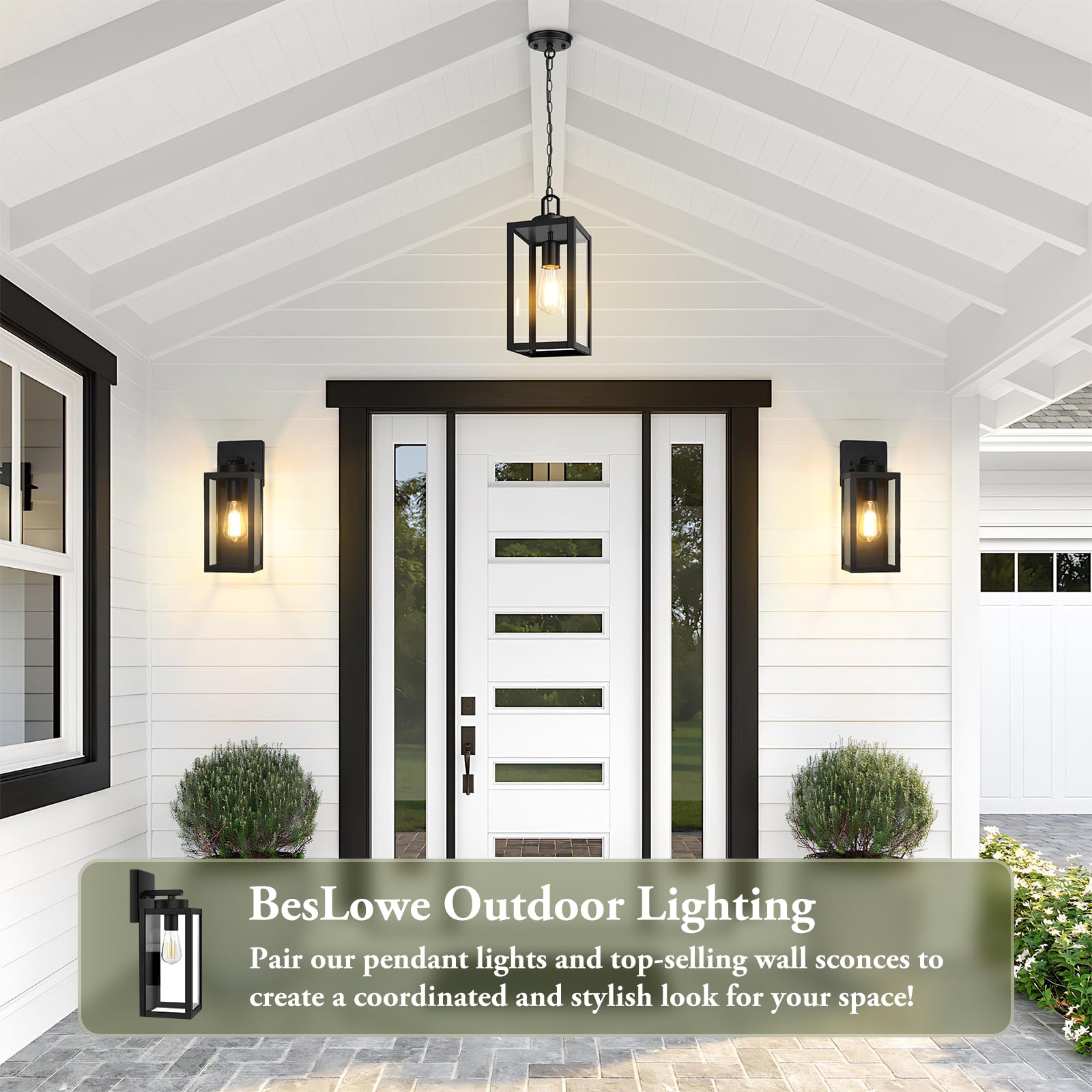 BesLowe porch light complements entry and garden lighting for cohesive outdoor mood