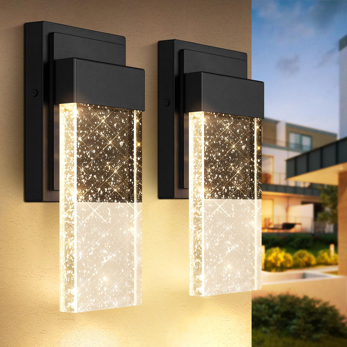 BesLowe outdoor wall light with crystal bubble glass brightens entryways and adds upscale charm
