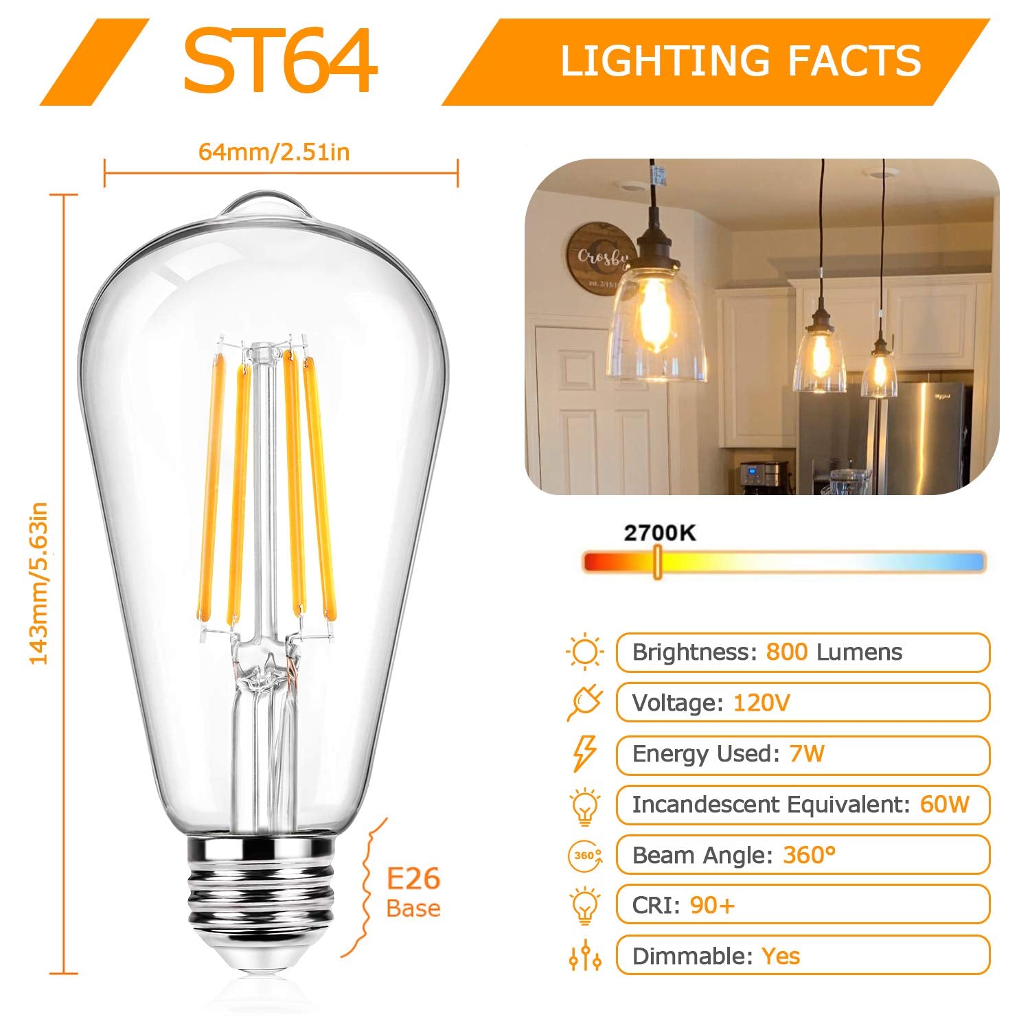 BesLowe ST64 7W LED filament uses less energy while preserving brightness