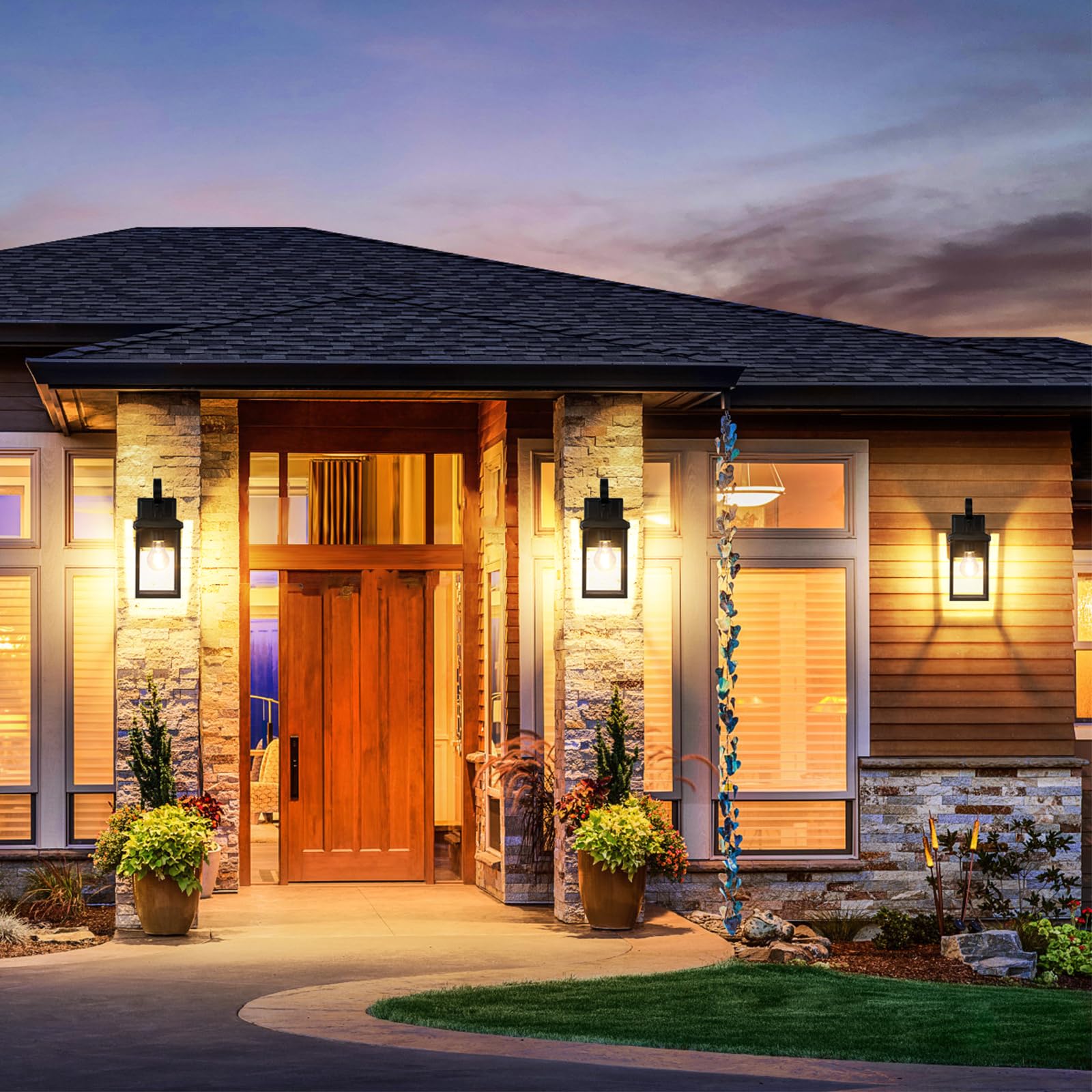 BesLowe modern black outdoor light complements pathways and entrances.