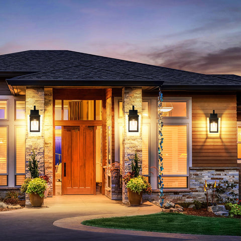 BesLowe modern black outdoor light complements pathways and entrances.