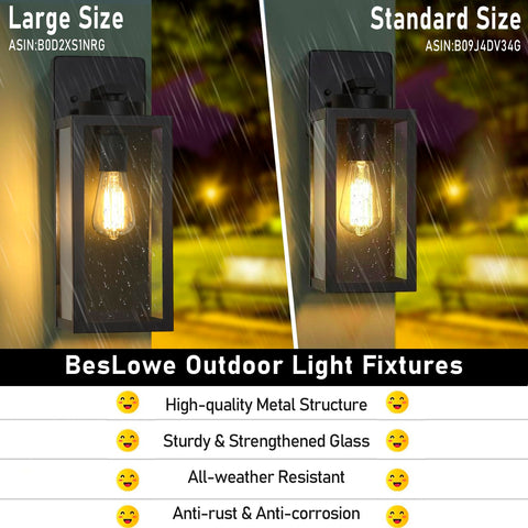 BesLowe wall lantern features a clear glass shade for bright exterior illumination