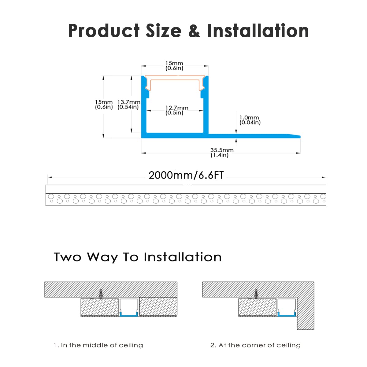 Besseto trimless recessed aluminum profile blends seamlessly into drywall.