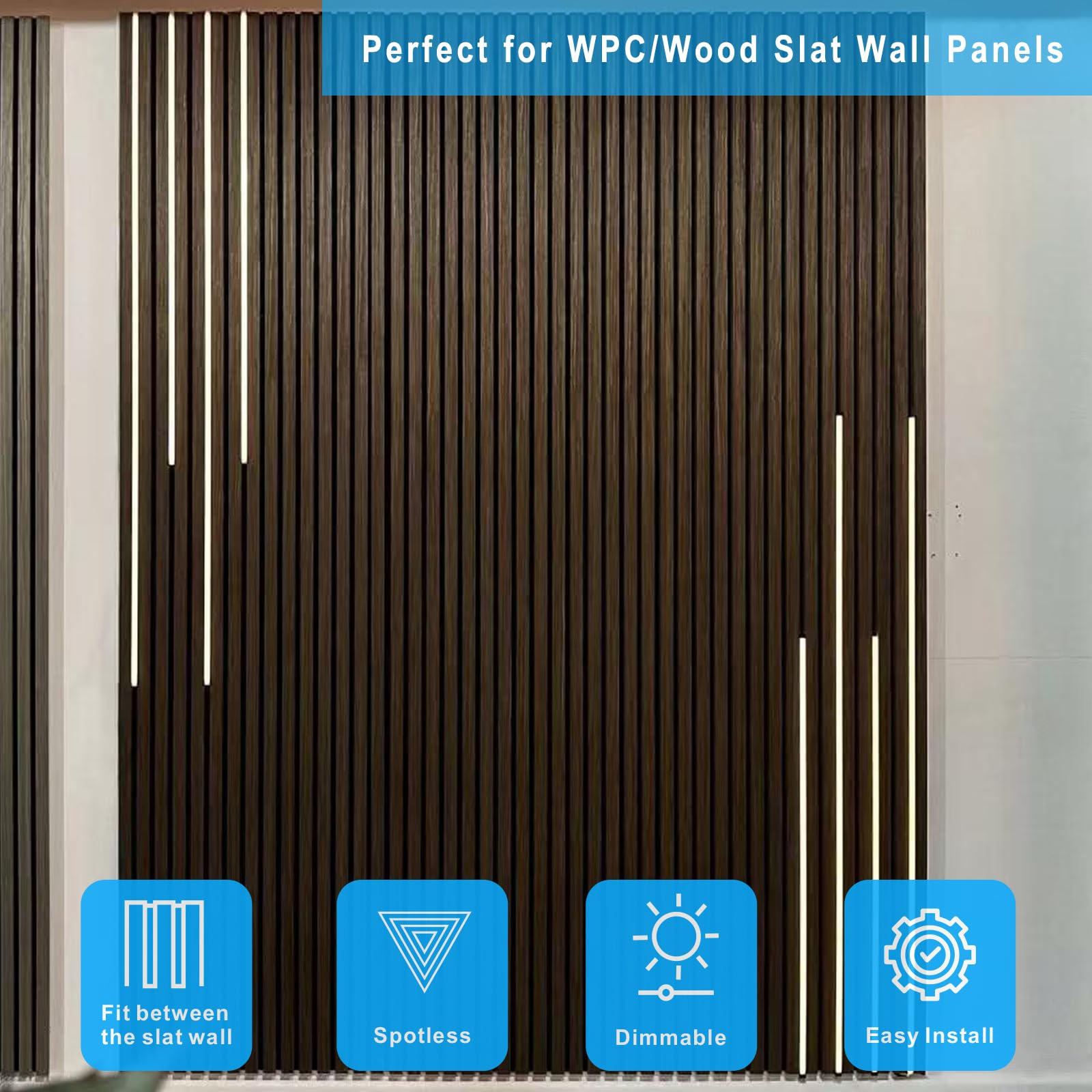 Quick-install adhesive backing secures Besseto wall panels to gaps between wood slats