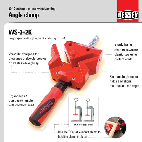 BESSEY WS-3+2K-CB angle clamp highlighting die-cast, protective jaws.