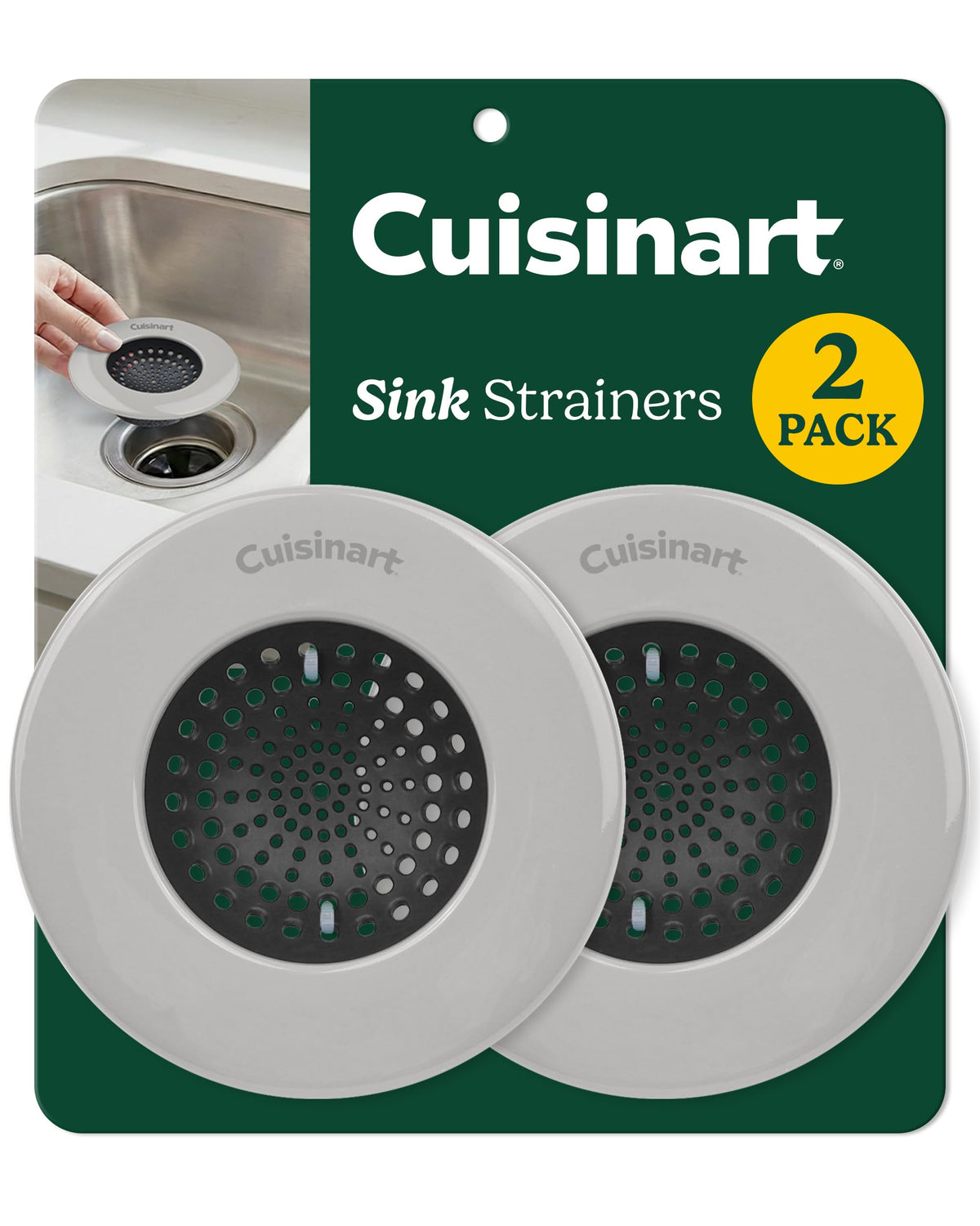 Best Brands Cuisinart sink strainer with enamel-coated rim traps debris while water flows.