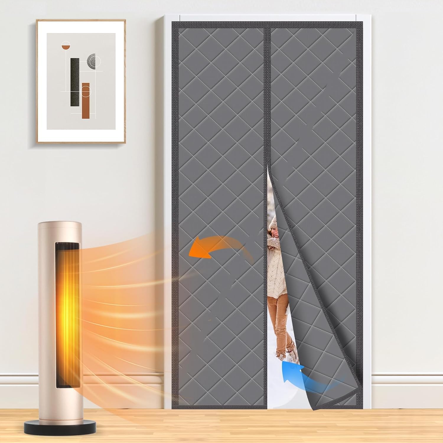 BEST CHOICE MAGNETS thermal insulated door curtain close-up on durable Oxford fabric, sealing drafts
