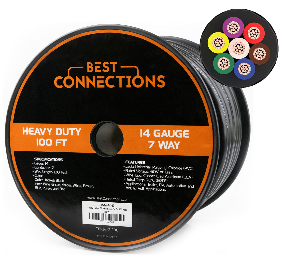 Best Connections 7Way trailer wire coil for durable towing electrical systems.