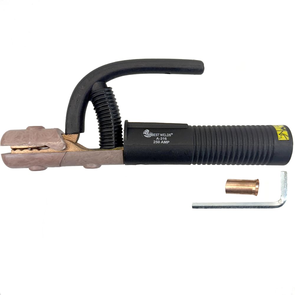 BEST WELDS 900-A-316 electrode holder front view with comfortable grip and secure brass connections