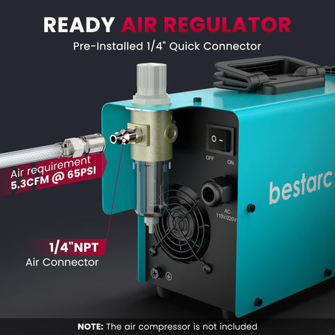 Bestarc plasma cutter air connector and pressure readout on panel