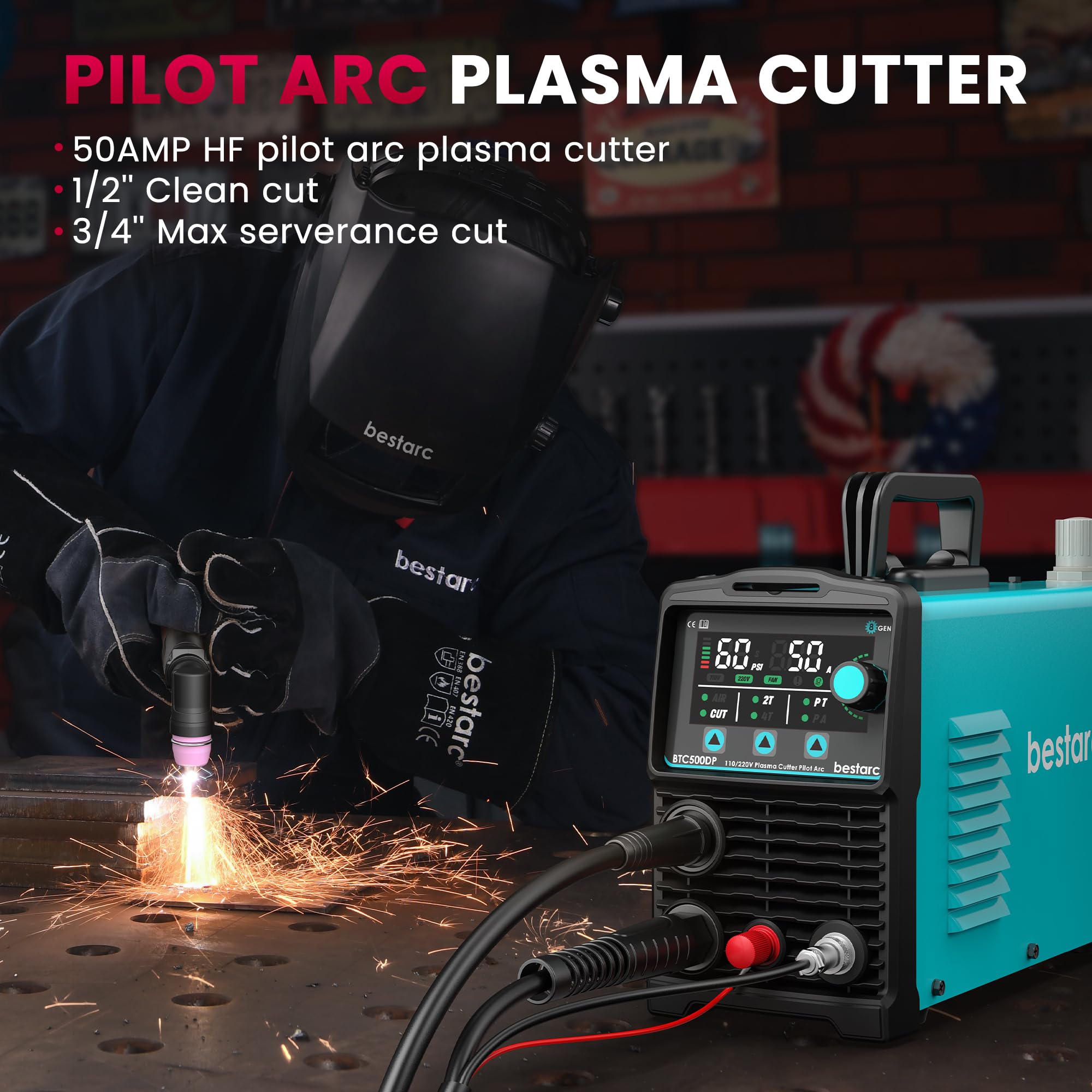 Bestarc plasma cutter air sensor panel visible for pressure monitoring