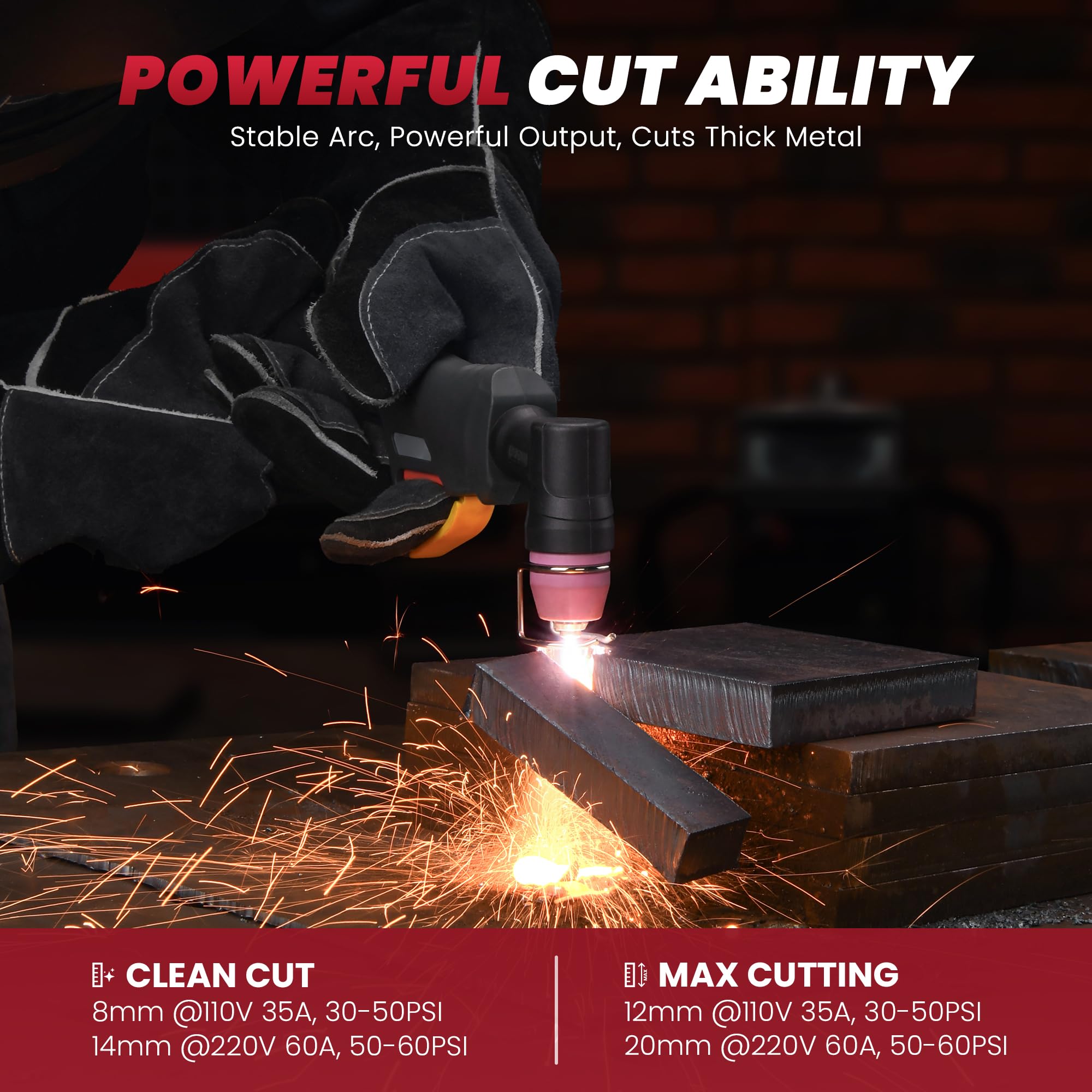 Bestarc plasma cutter LED screen shows air pressure, voltage, and current for quick troubleshooting.