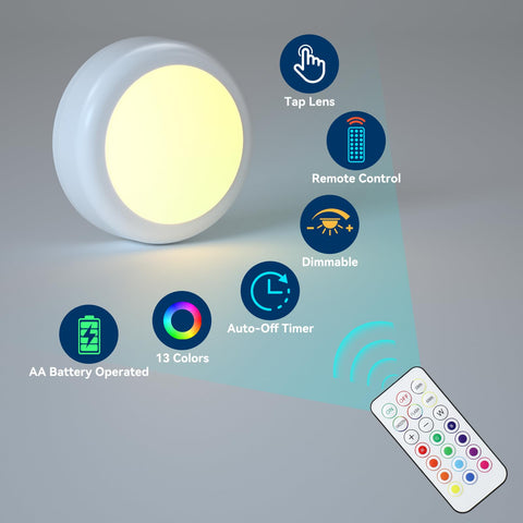 BESTDLCLITE dimmable puck light shows smooth brightness control on a shelf.