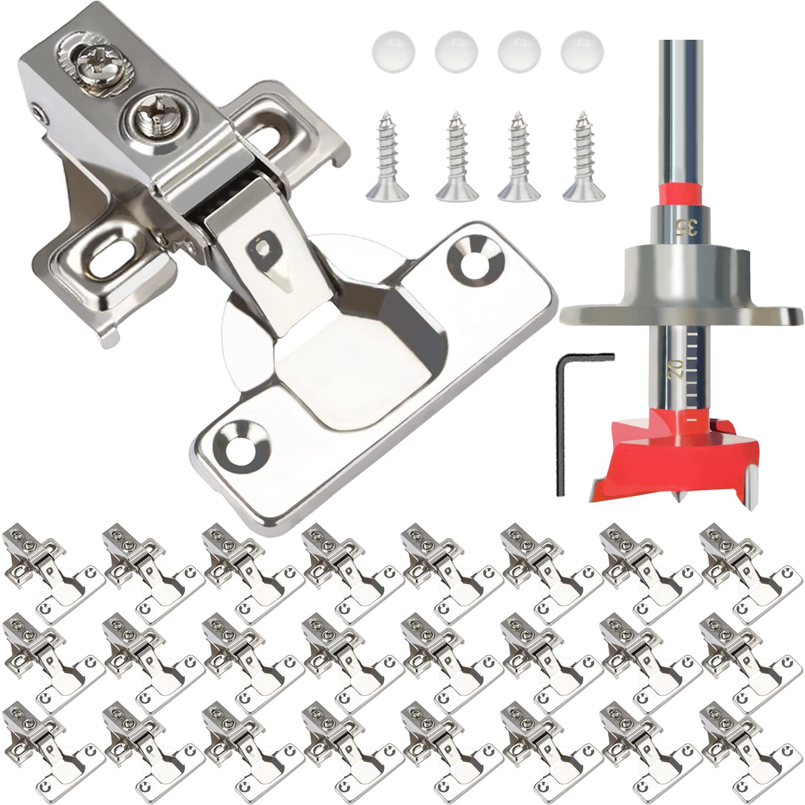 BESTEEL 24-pack half-inch overlay hinges with soft-close action for seamless cabinet doors