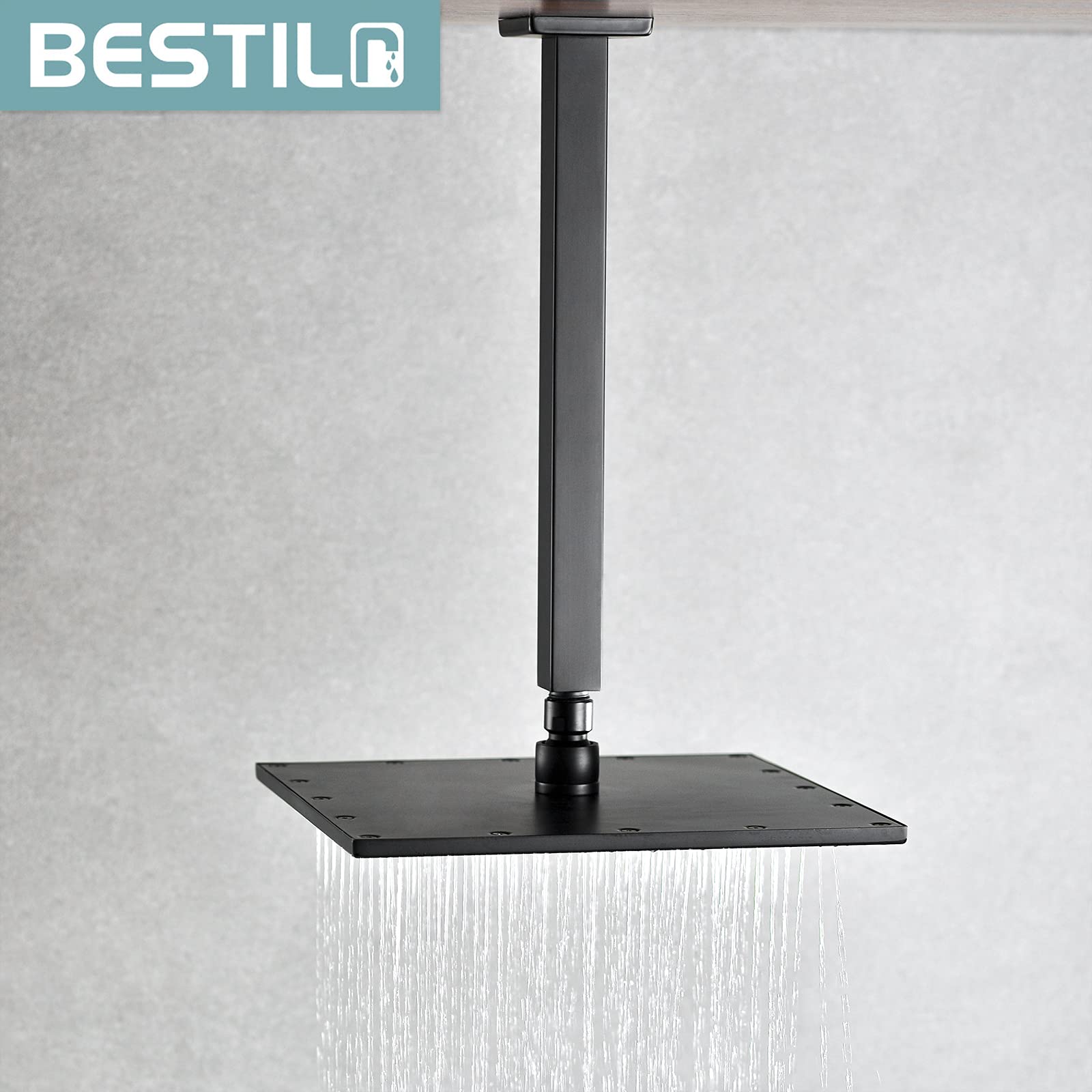 BESTILL matte black ceiling arm connects with a 1/2 inch US standard connector