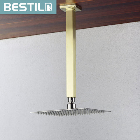 BESTILL square flange rain shower arm in brushed gold finish