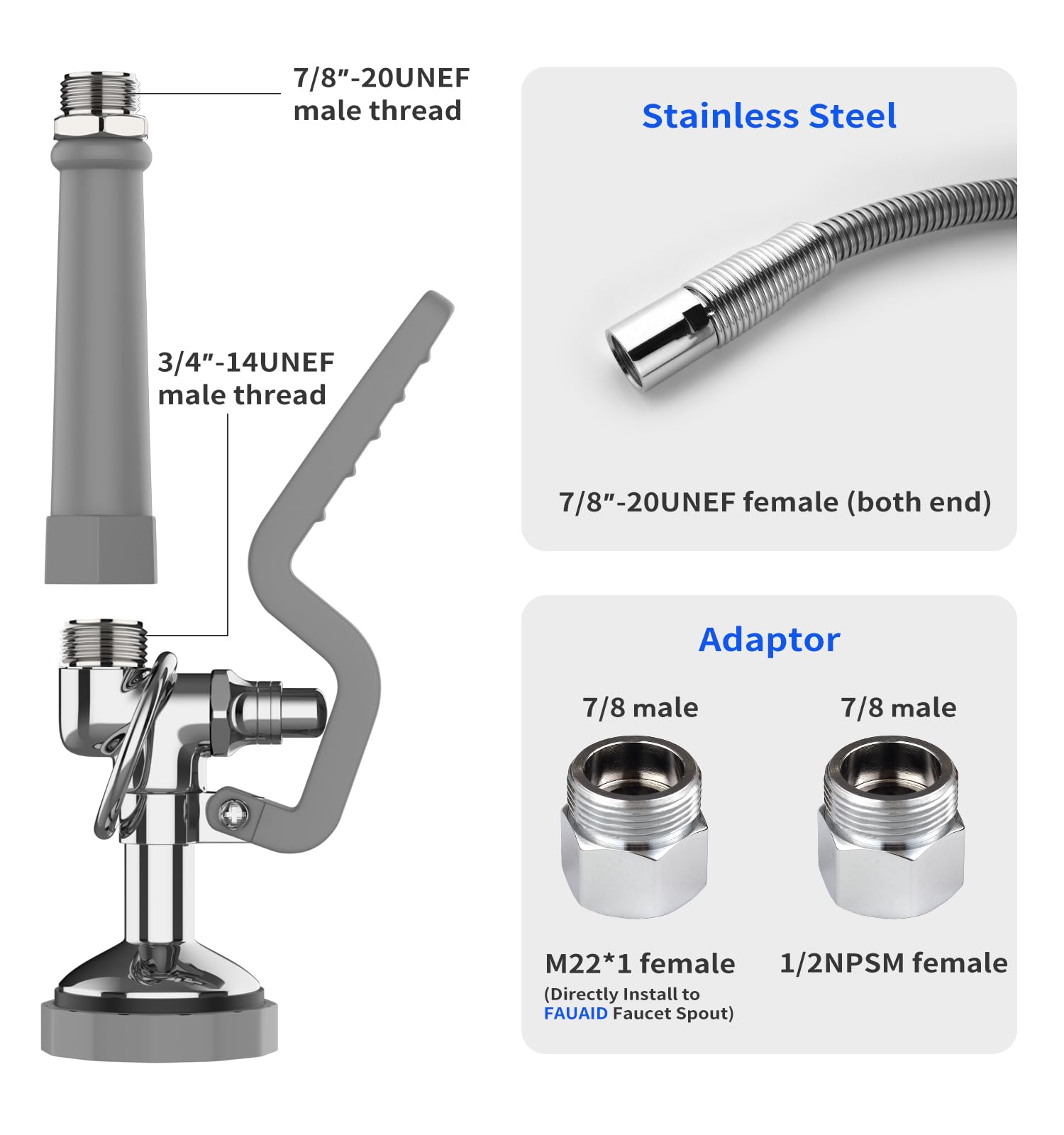 BESTJEEF FAUAID 45-inch stainless steel hose offers flexible reach in large sinks.