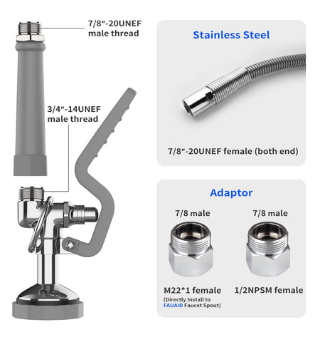 BESTJEEF FAUAID 45-inch stainless steel hose offers flexible reach in large sinks.