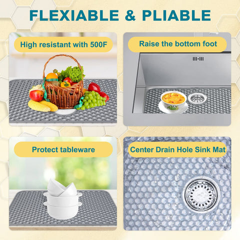 Bestjing silicone sink mat easy-clean; dishwasher-safe for quick kitchen cleanup.
