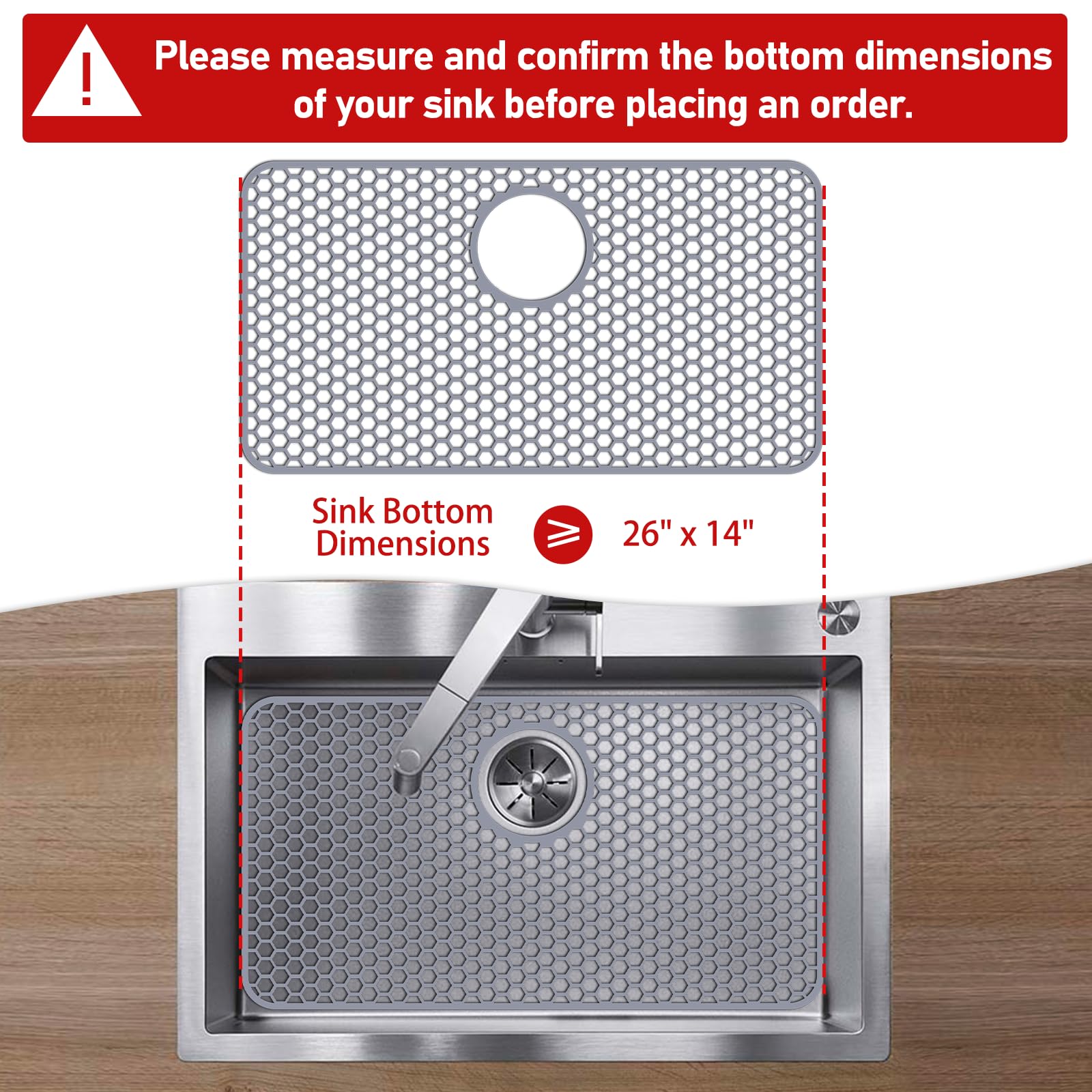 Bestjing silicone sink mat hex-pattern; non-slip surface for stable drying and utensil protection.
