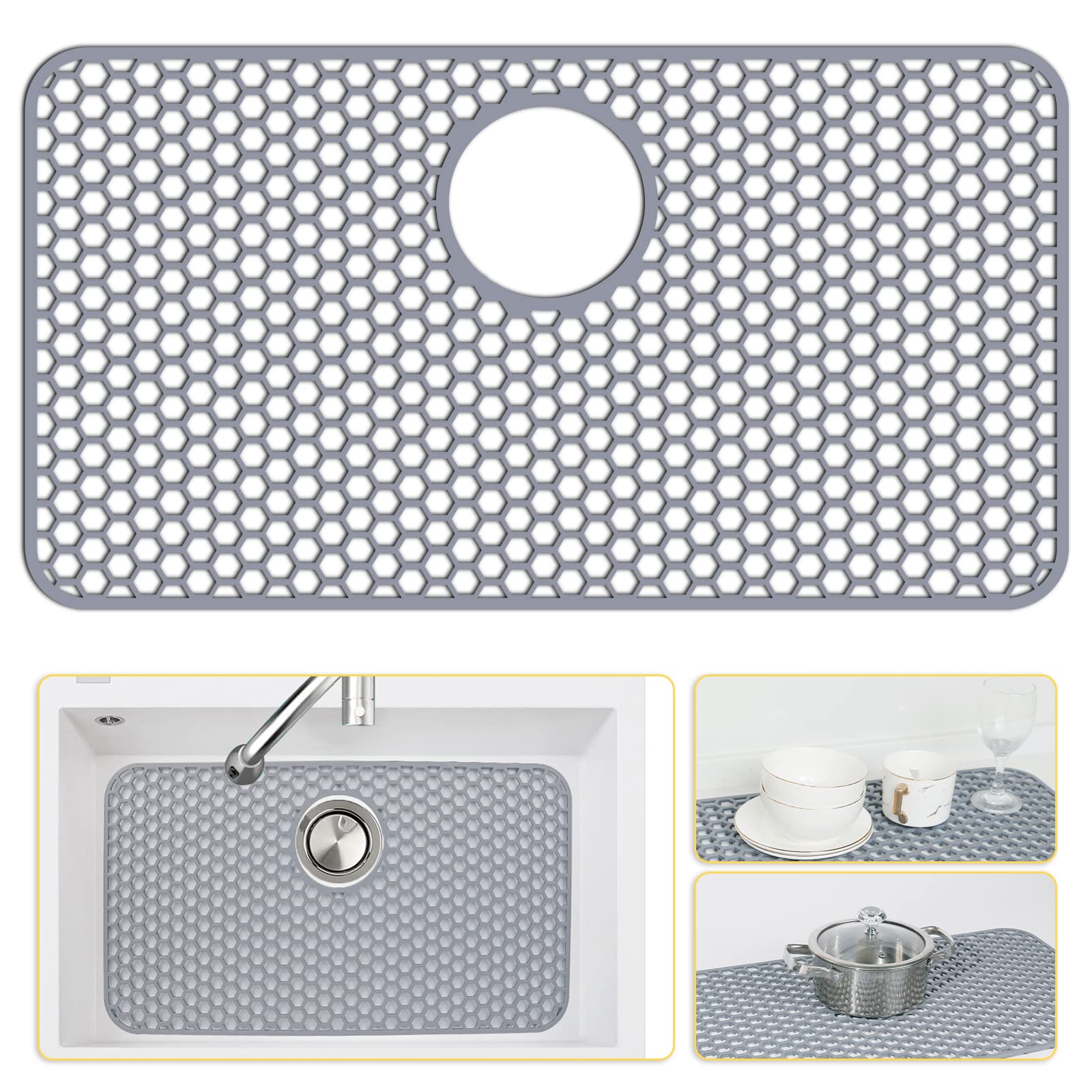 Bestjing silicone sink protector 26x14 rear-drain; protects sink bottom and prevents scratching.