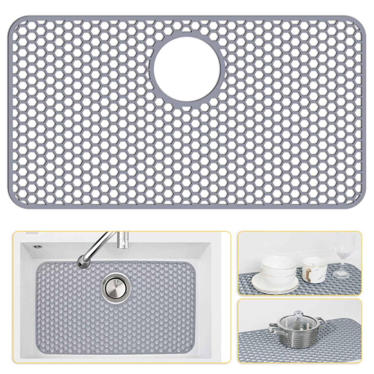 Bestjing silicone sink protector 26x14 rear-drain; protects sink bottom and prevents scratching.