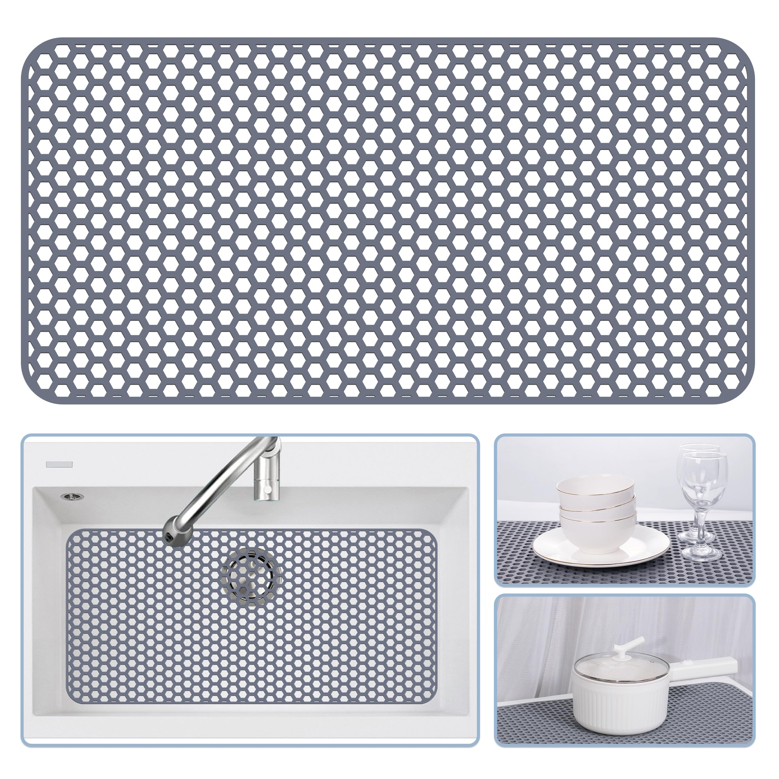 Bestjing silicone sink protector gray fits 28.3 by 15.7 inches, protects farmhouse sink bottom