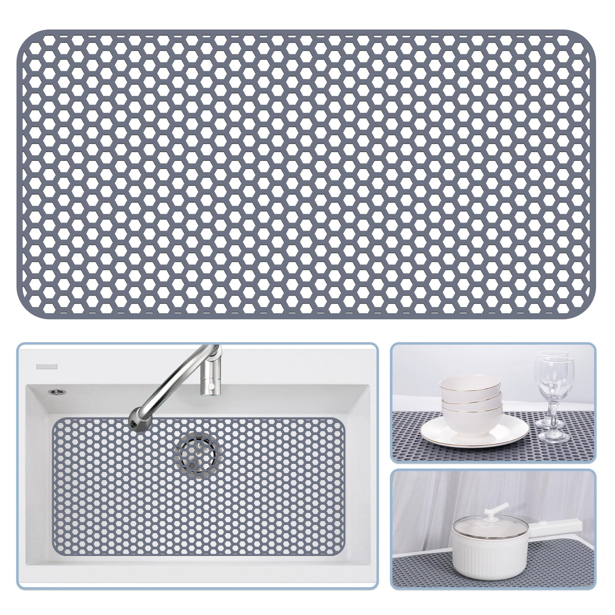 Bestjing silicone sink protector gray fits 28.3 by 15.7 inches, protects farmhouse sink bottom