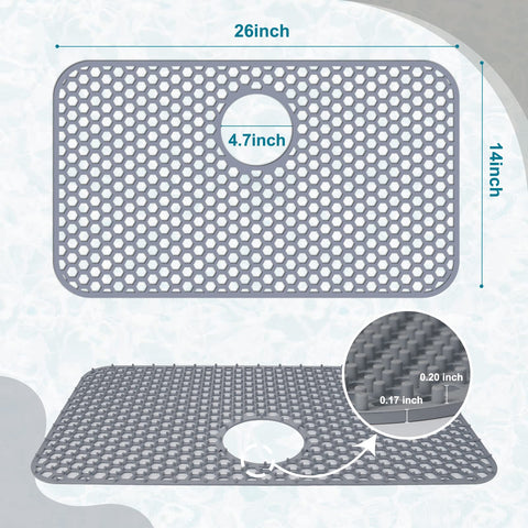 Bestjing silicone sink protector bottom-surface; hex grid allows water drainage and quick cleaning.