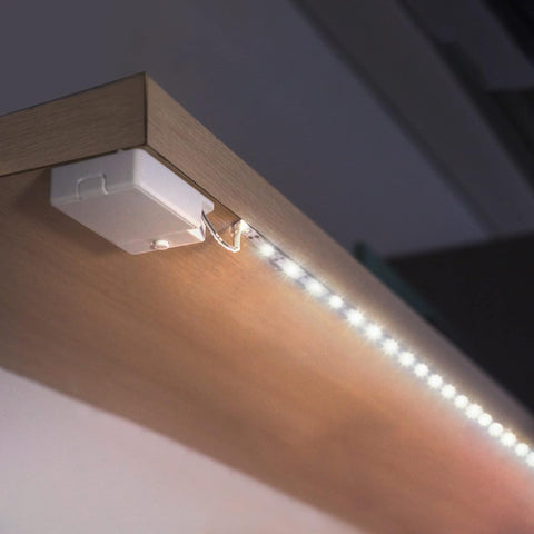 BestLuz battery-powered LED strip under cabinet for bright, even lighting.