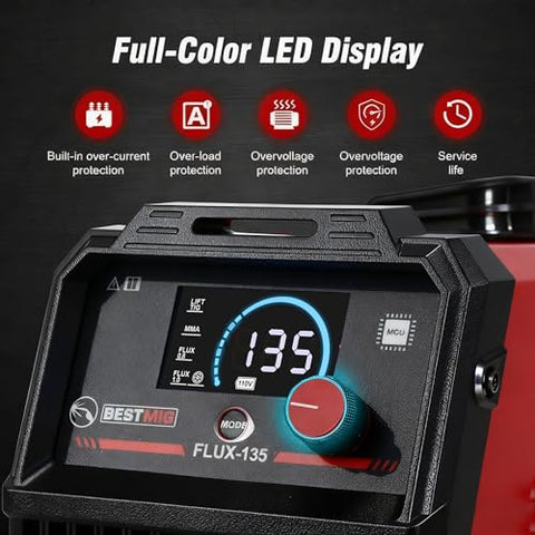 BESTMIG 135A welder digital display highlights real time settings for precise adjustments
