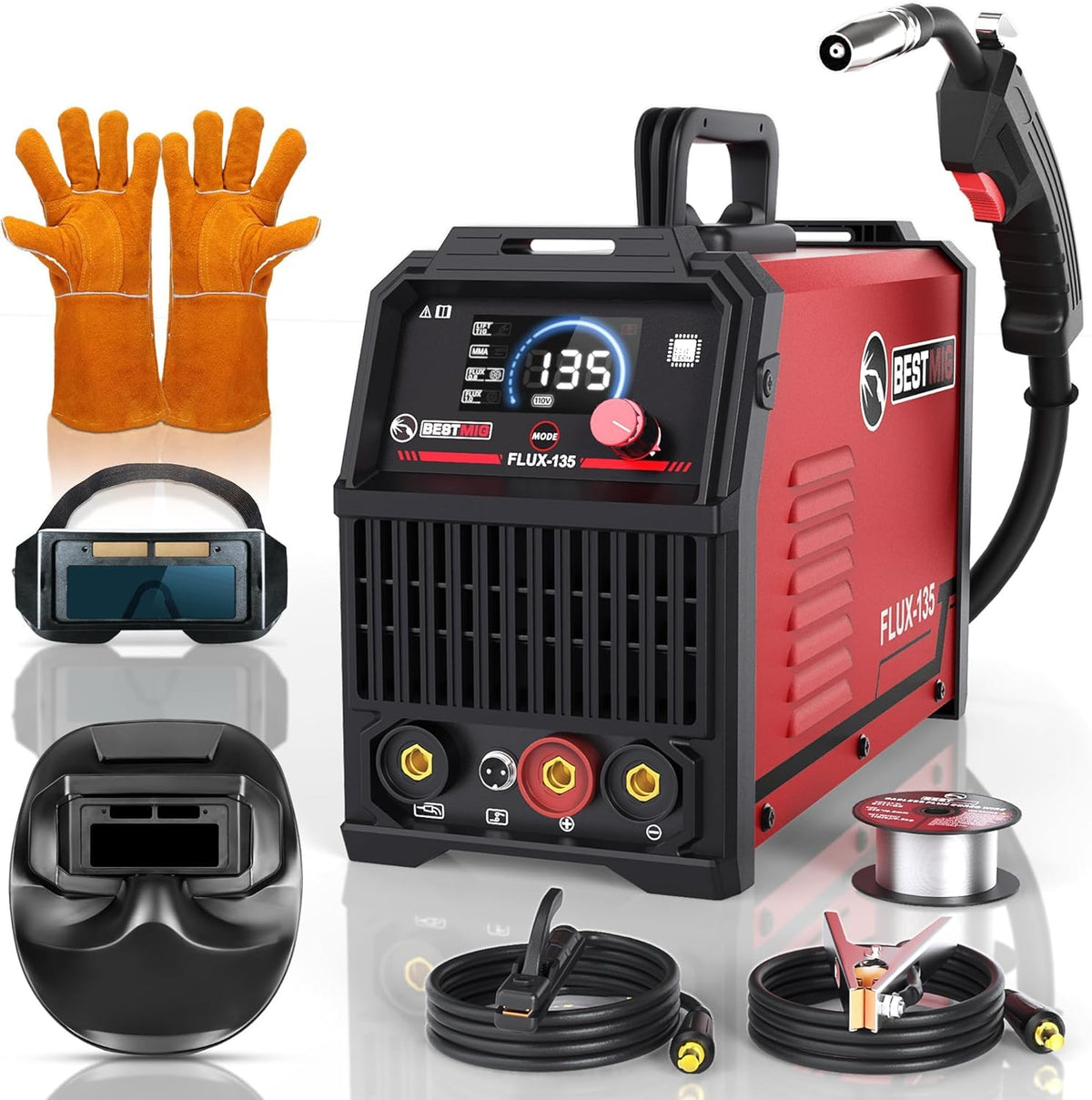 BESTMIG 135A welder front view showing compact 110V design for home projects