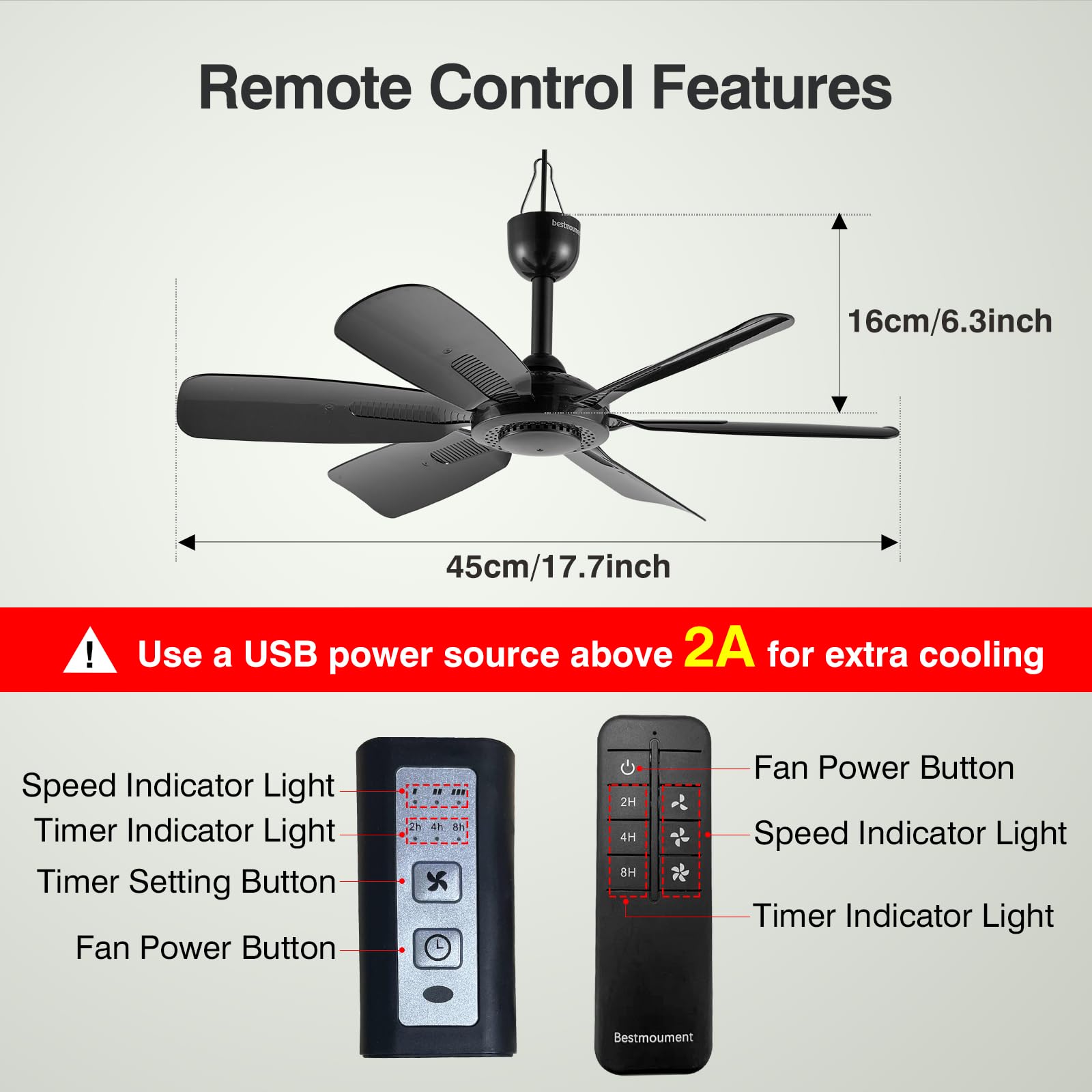 Bestmoument USB powered ceiling fan runs from power banks or laptops