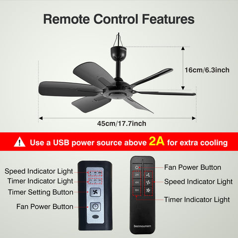 Bestmoument USB powered ceiling fan runs from power banks or laptops