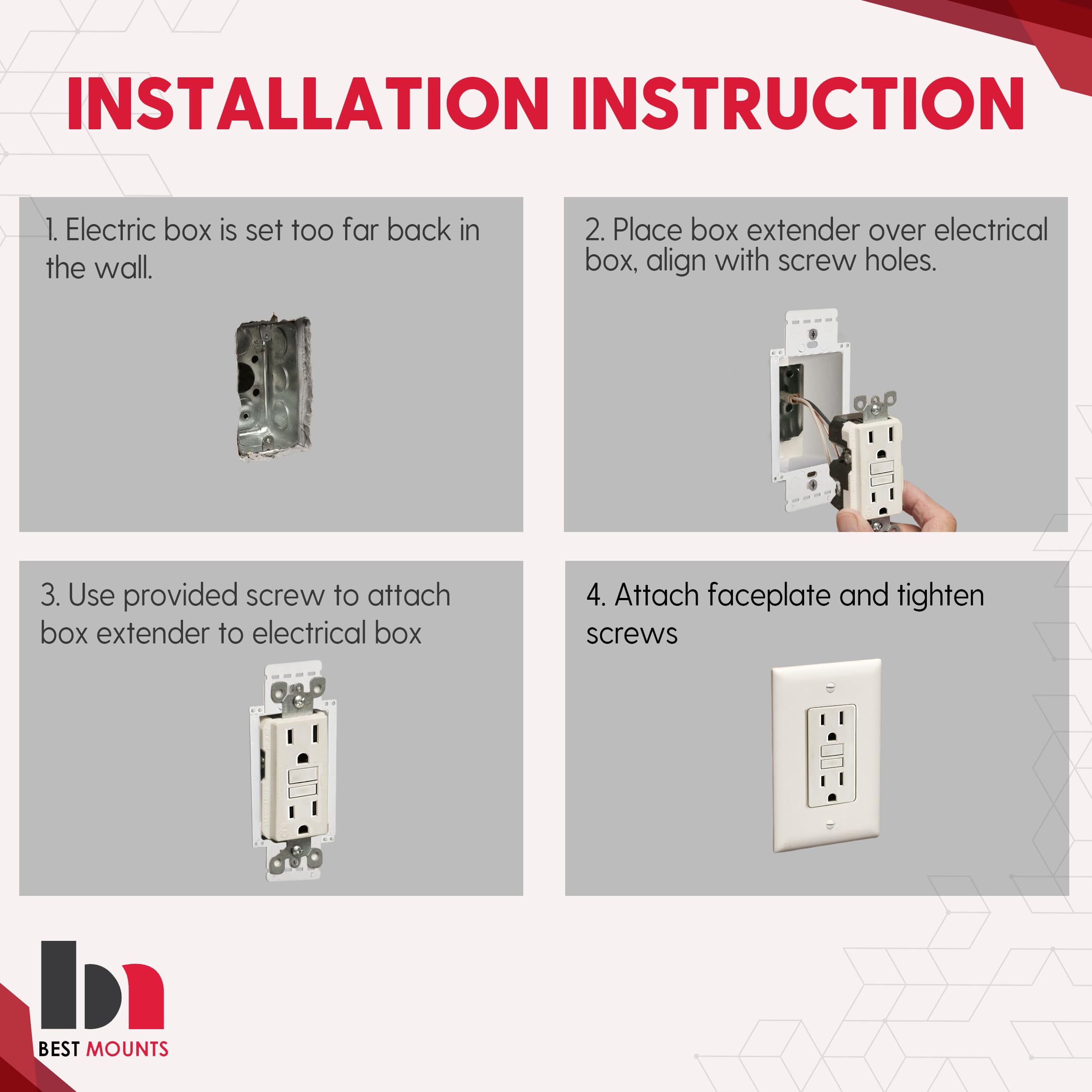 BestMounts outlet box extender durable white plastic promises long-lasting performance
